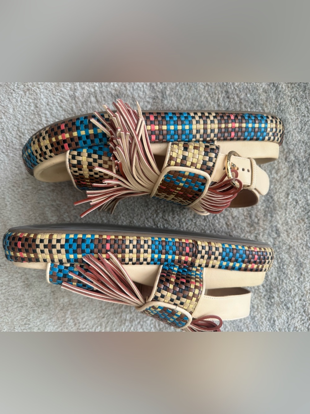 ULLA JOHNSON Fringed Woven Leather Sandals - Picture 9 of 13
